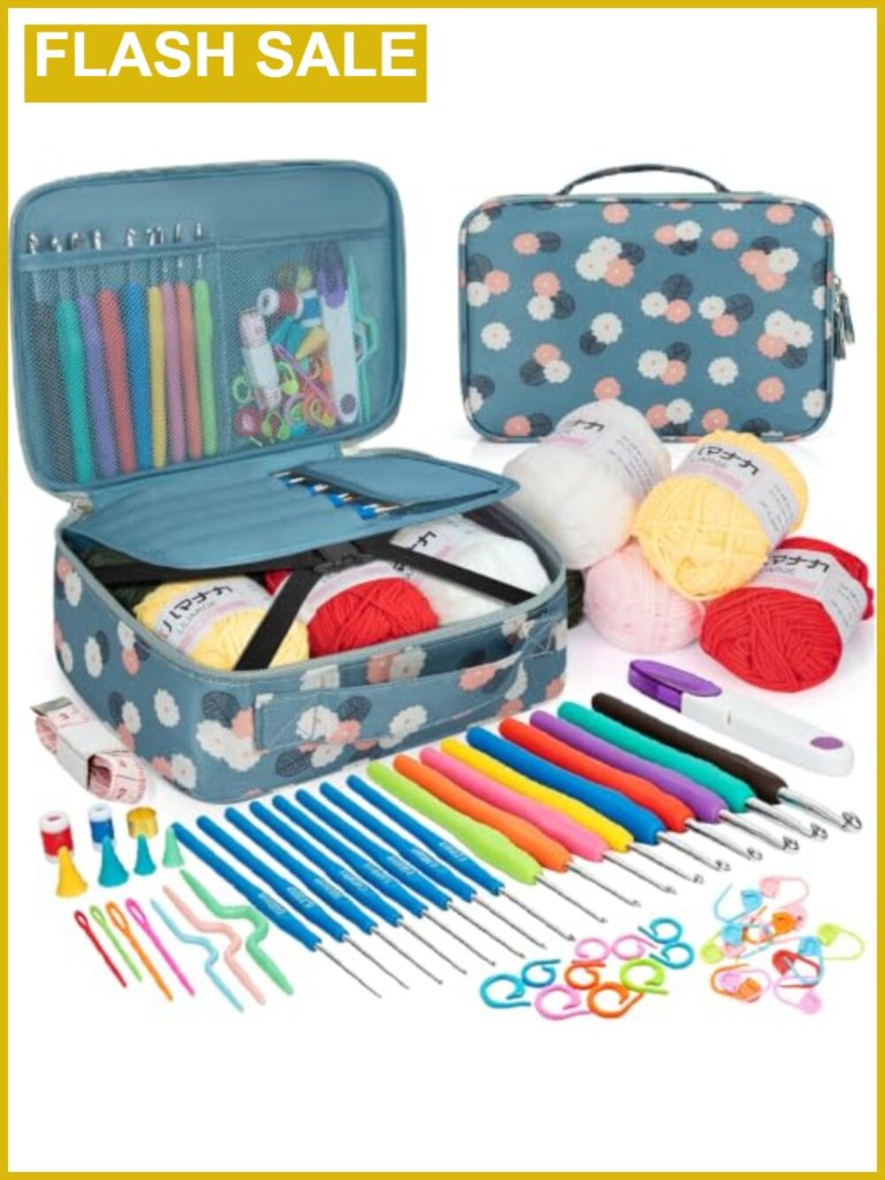Crochet Kit for Beginners Adults 59 Pc Set with Yarns Hooks Ergonomic